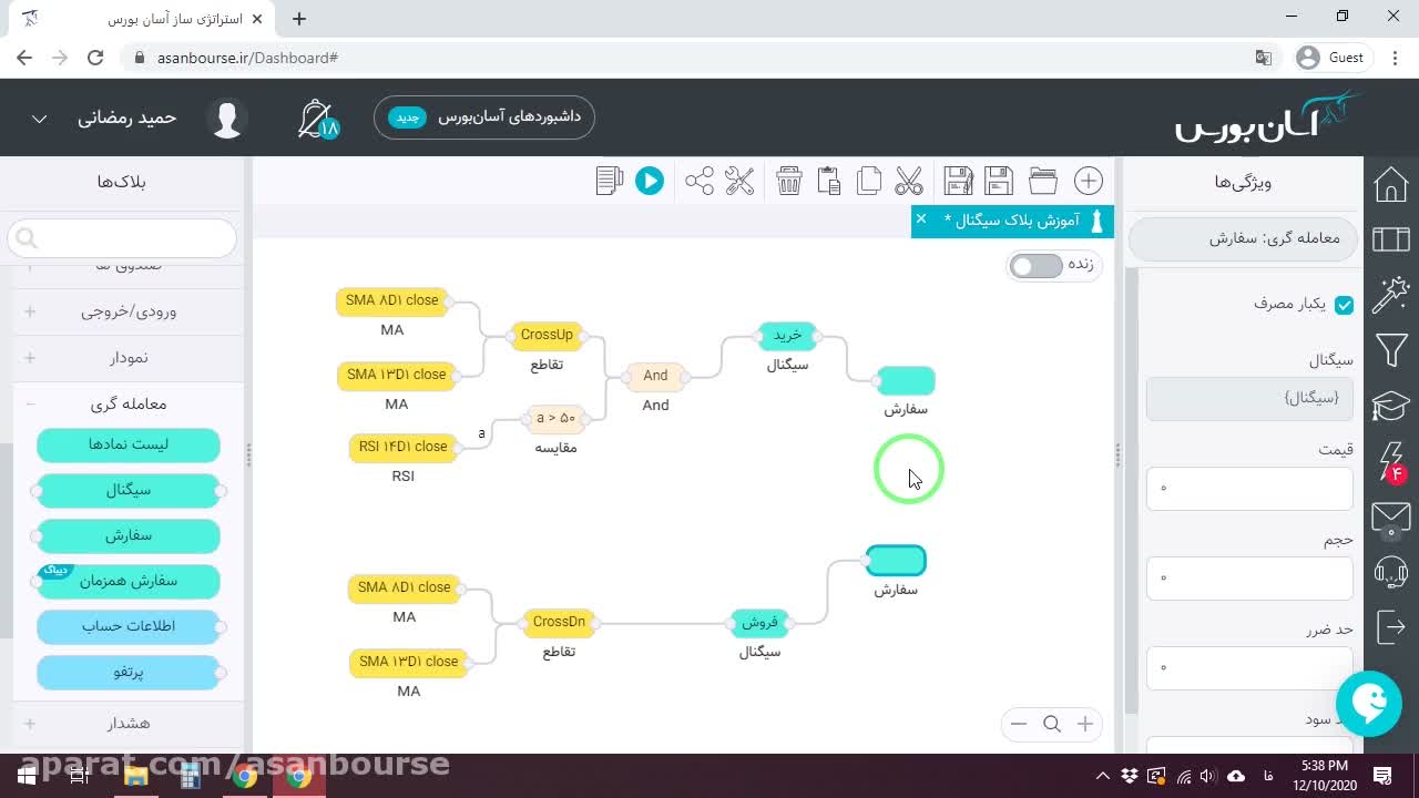 اتصال سیگنال به بلاک سفارش برای بک‌تست