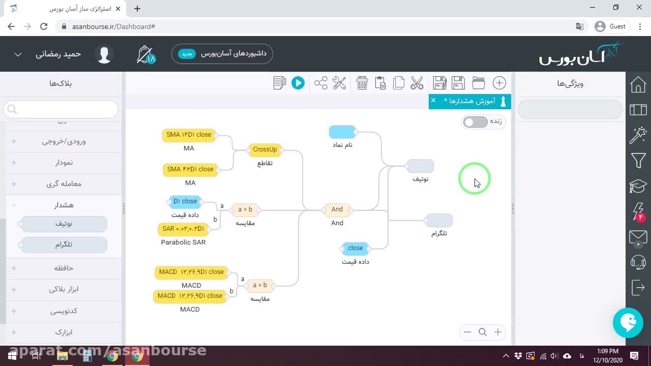 اتصال بلاک نام نماد به پیام نوتیفیکیشن