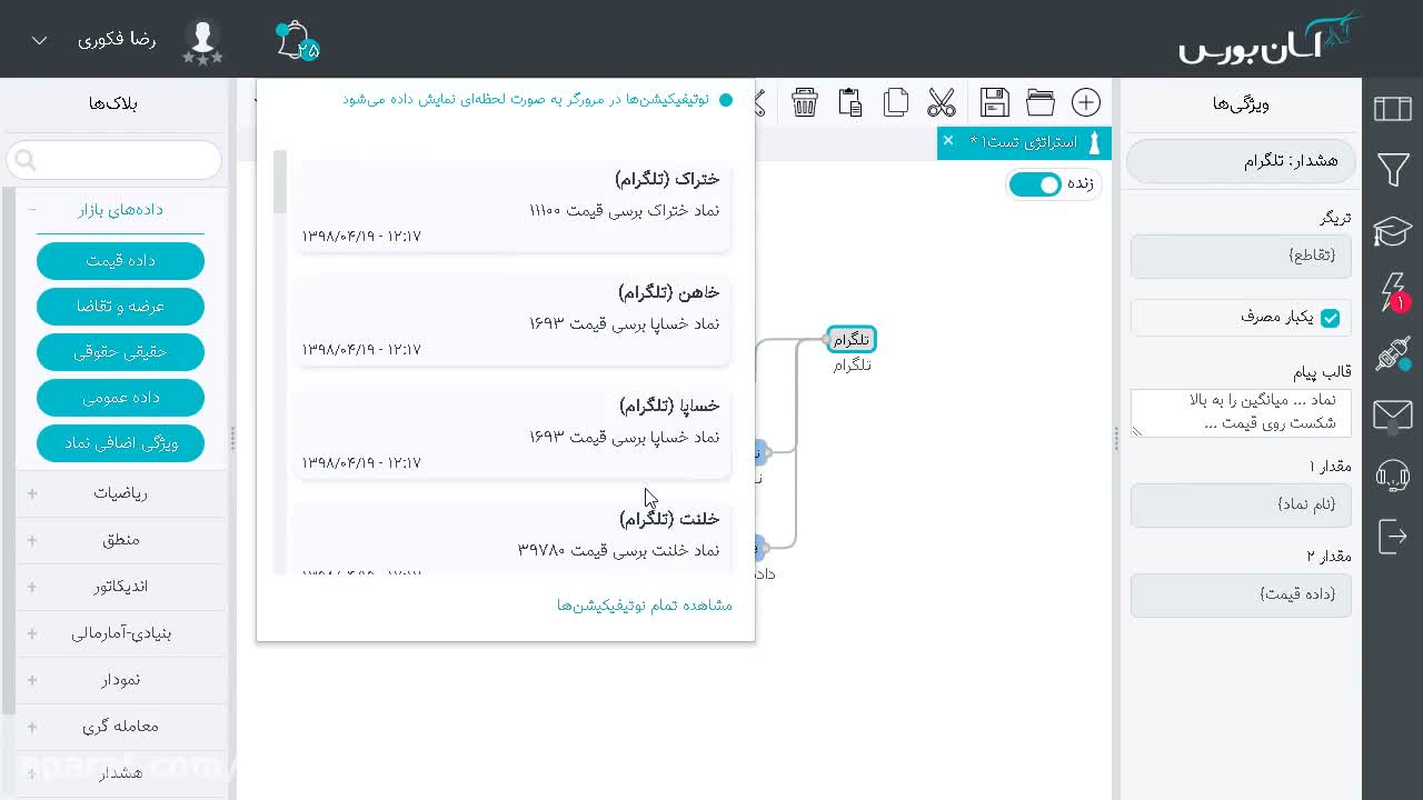 استفاده از متغیر نام نماد در متن پیام