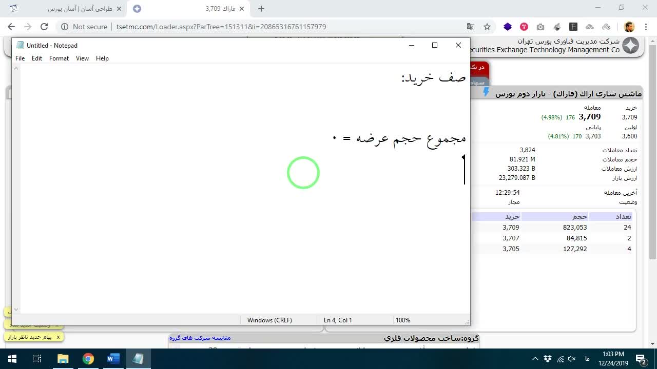 نمایش نماد فاراک در حالت صرف خرید (آردرهای خرید آبی و عدم وجود عرضه قرمز)