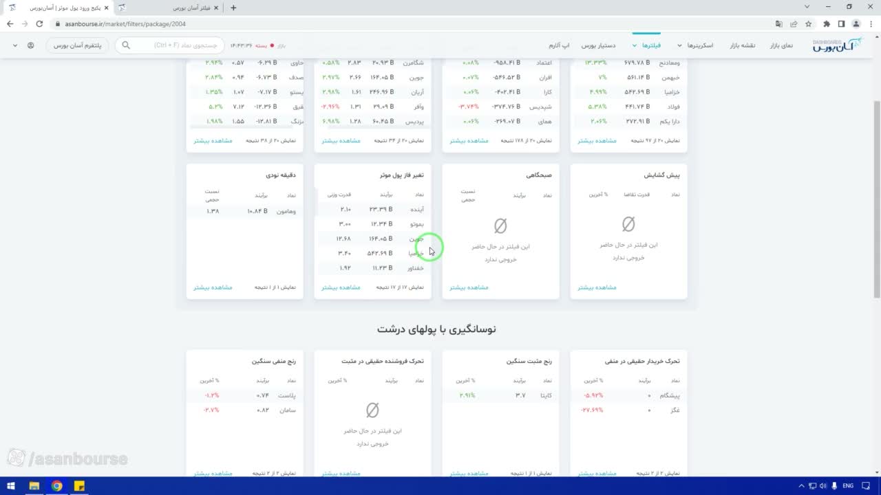 نمونه خروجی فیلتر و عملکرد نمادها