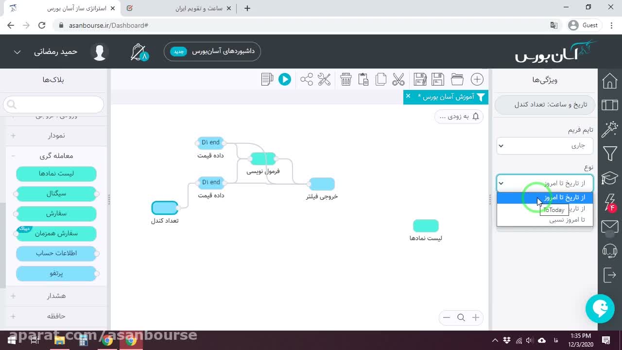 تنظیمات تنظیمات بلاک تعداد کندل روی تاریخ ابتدای سال