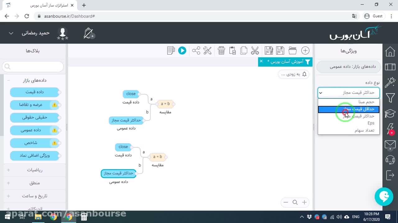 تنظیم شرط قیمت کلوز برابر با حداکثر قیمت مجاز
